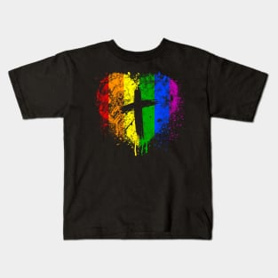 Heart with cross, Gay Pride, Christian religious Kids T-Shirt